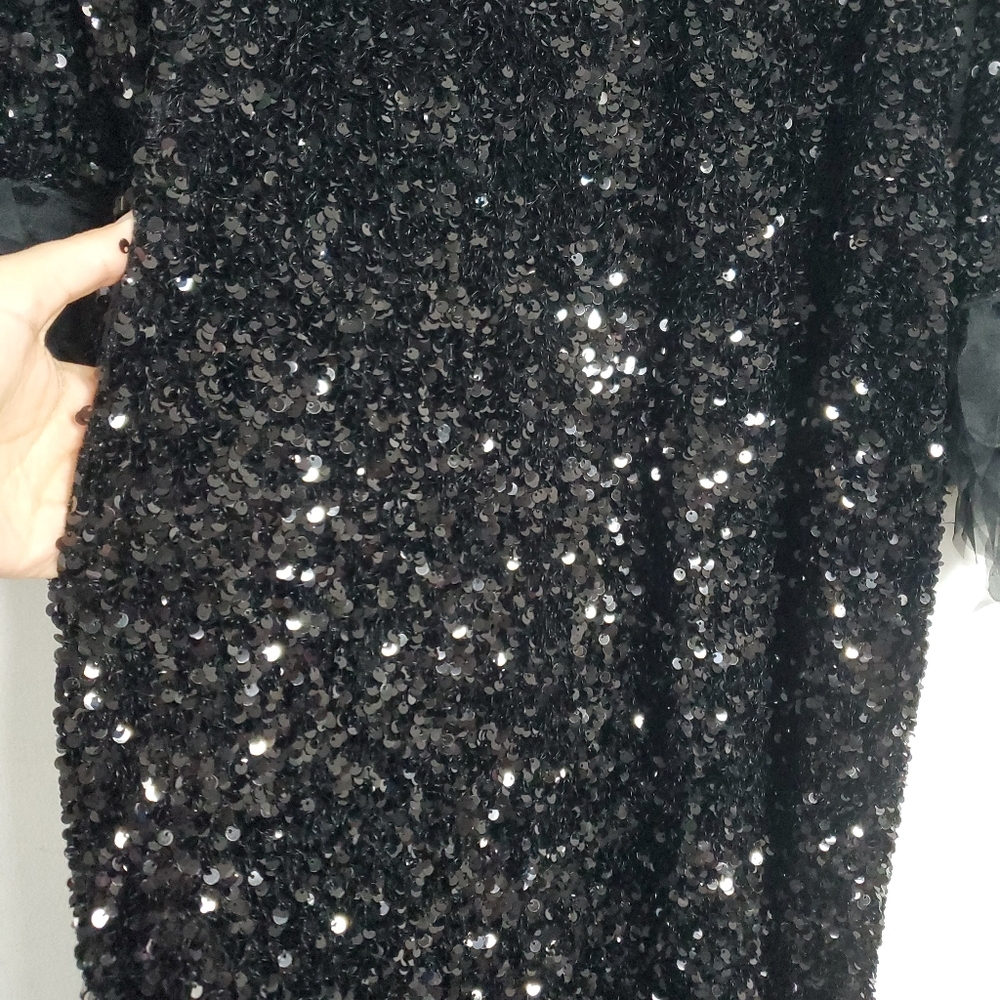 $898 Frances Valentine Regina Sequin Dress Size M Black Designer Wedding Glamour - Picture 10 of 16